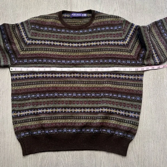 Ralph Lauren Purple Label Cashmere Alpaca Fair Isle Sweater Made in Italy L - Picture 2 of 7
